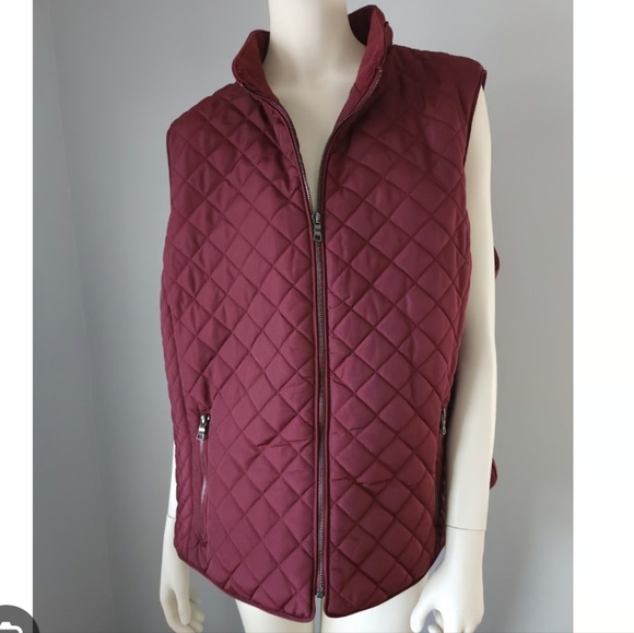 J. Jill Jackets & Blazers - J. Jill Burgundy Red Zip Up Quilted Size M Tall Vest 2930-CM